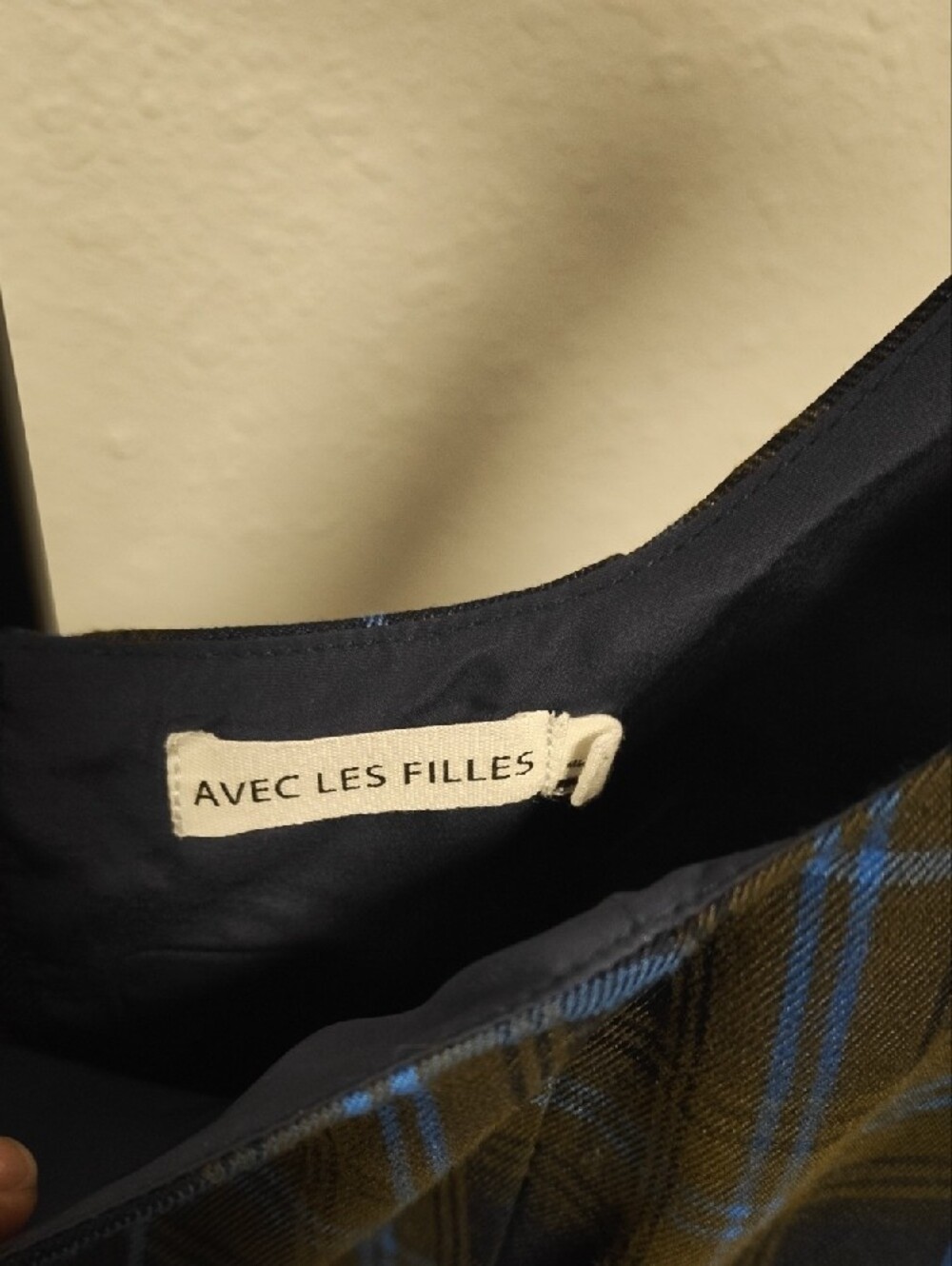 Avec Les Filles One-Shoulder Plaid Peplum Top - Blue and Olive - Picture 2 of 3